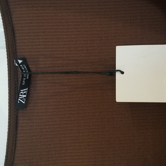 ZARA Brown dress long sleeved above the  square cut at the chest - Picture 2 of 4
